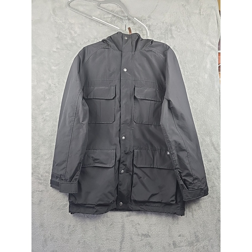 Woolrich Mountain Parka Mens Medium Black Flannel Wool Lined Coat Hooded